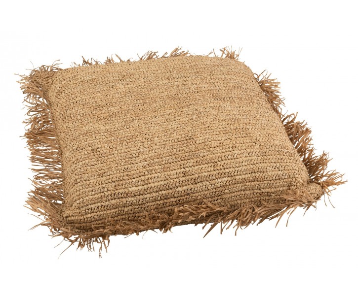 Přírodní lýkový podsedák / puf s třásněmi Raffia - 88*88*22cm J-Line by Jolipa