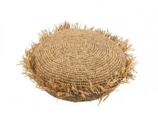 Přírodní lýkový podsedák / puf s třásněmi Raffia - Ø 62*24cm