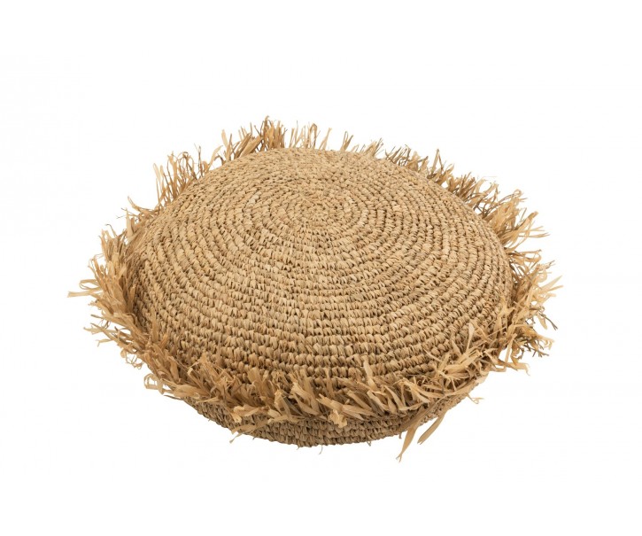 Přírodní lýkový podsedák / puf s třásněmi Raffia - Ø 62*24cm J-Line by Jolipa
