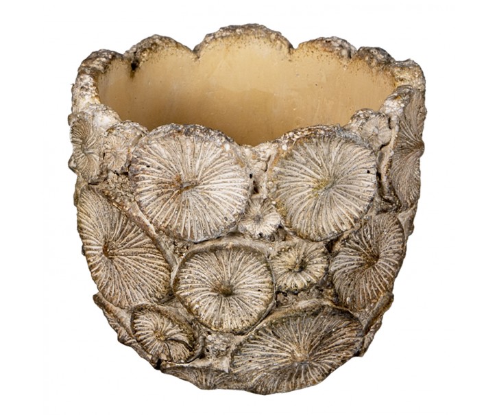 Šedý zdobený květináč S - Ø 11*10 cm Clayre & Eef