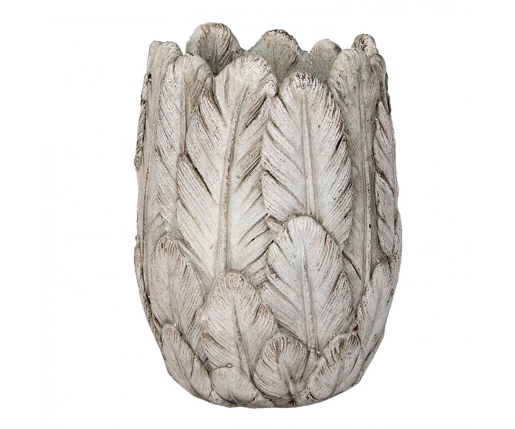 Cementový obal na květináč/ váza s peříčky Lify - Ø15*21 cm Clayre & Eef