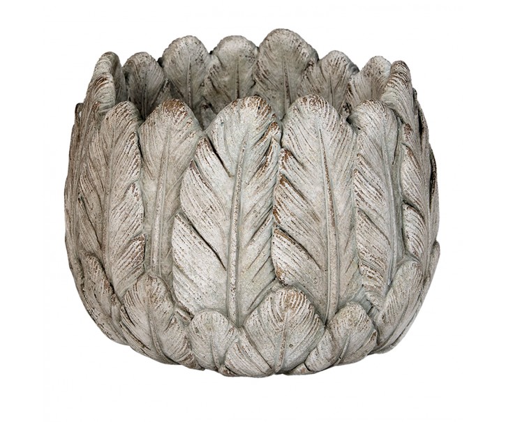 Cementový obal na květináč s listy Lify - Ø19*16 cm Clayre & Eef