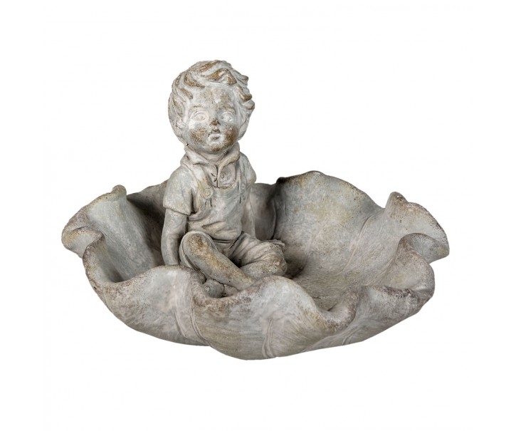 Cementové dekorační pítko pro ptáčky s panáčkem - 23*22*15 cm Clayre & Eef