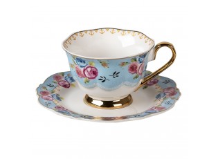Porcelánový šálek s podšálkem Blue Garden II - 12*9*7 / Ø 15*2 cm / 160 ml