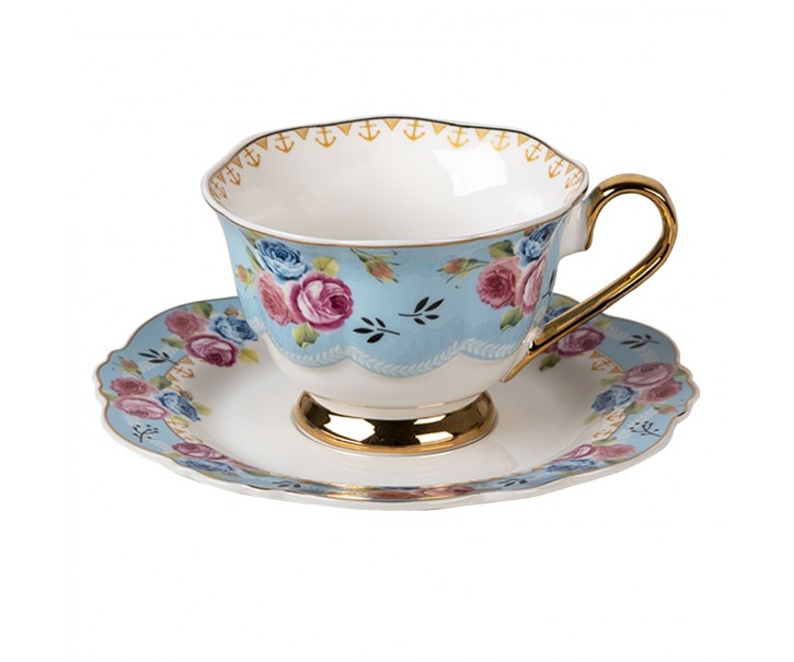 Porcelánový šálek s podšálkem Blue Garden II - 12*9*7 / Ø 15*2 cm / 160 ml Clayre & Eef