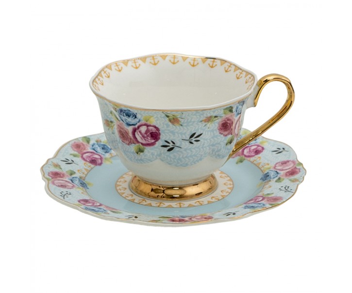 Porcelánový šálek s podšálek Blue Garden - 12*9*7 / Ø 15*2 cm / 160 ml Clayre & Eef