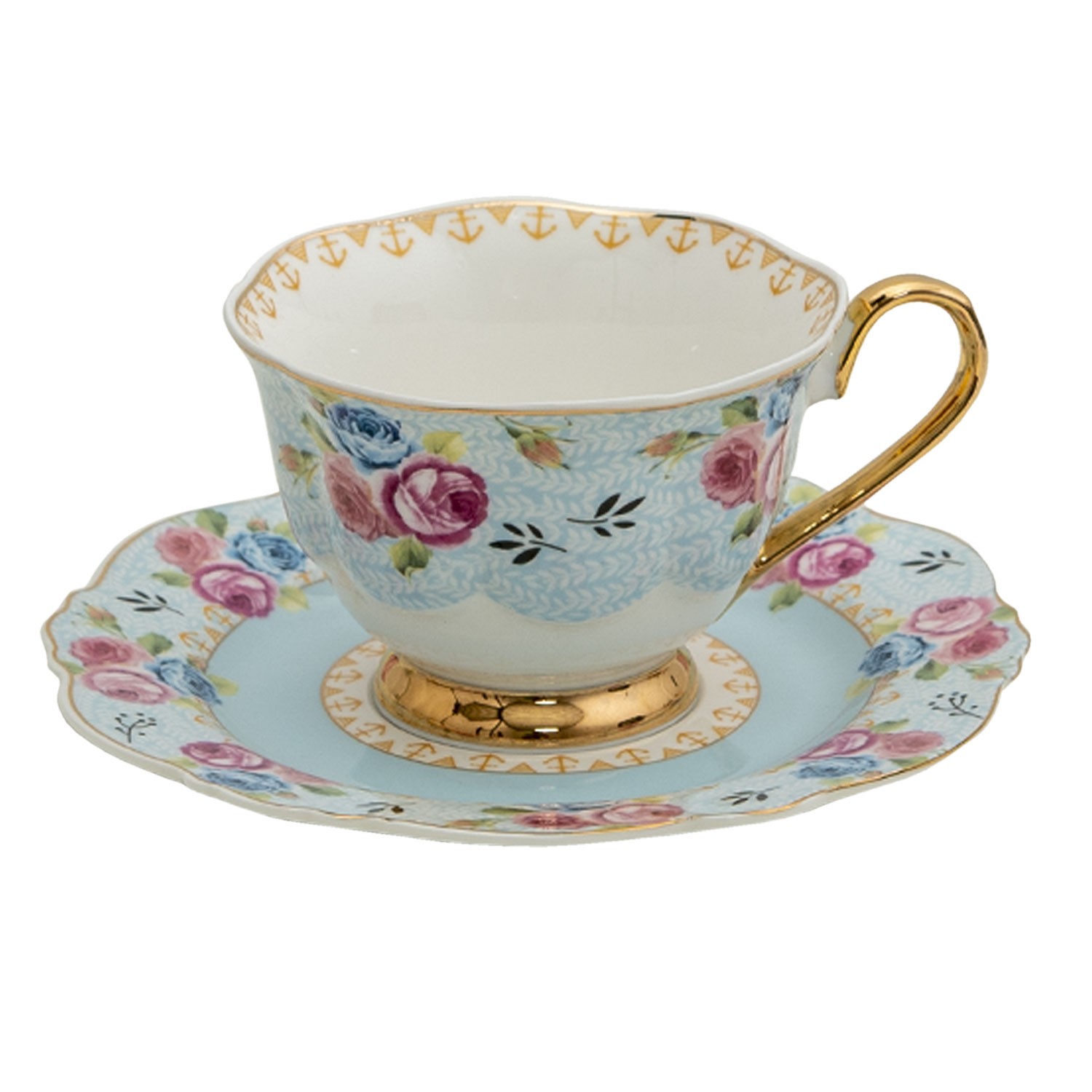 Porcelánový šálek s podšálek Blue Garden - 12*9*7 / Ø 15*2 cm / 160 ml