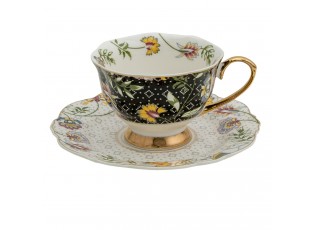 Porcelánový šálek s podšálkem Black Garden - 12*9*6 / Ø 15*2 cm / 200 ml