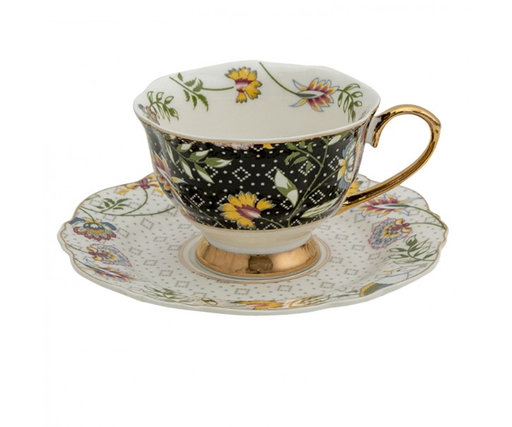 Porcelánový šálek s podšálkem Black Garden - 12*9*6 / Ø 15*2 cm / 200 ml Clayre & Eef