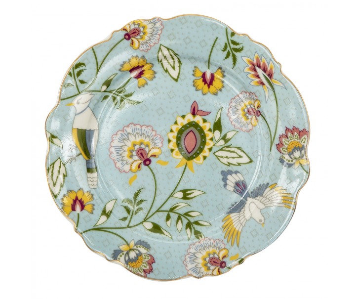 Modrý porcelánový dezertní talíř s květy Flower Ori - Ø 20*2 cm Clayre & Eef