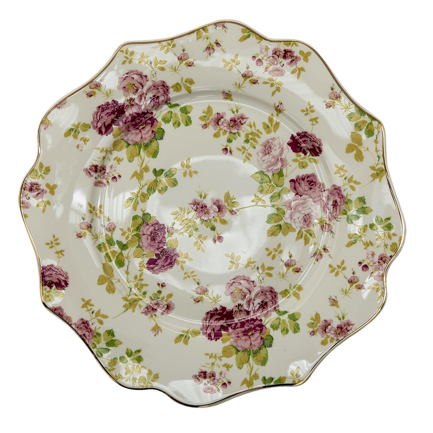 Porcelánový vlněný dezertní talířek s květy - Ø 21*2 cm Clayre & Eef Porcelánový vlněný dezertní talířek s květy - Ø 21*2 cm Clayre & Eef