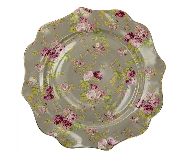 Velký porcelánový zelený talíř s květy Rose - Ø 28*2 cm Clayre & Eef