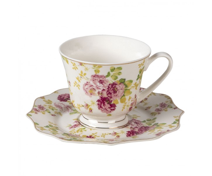 Porcelánový šálek s podšálkem Garden III - Ø 16*1 / 12* 9*8 cm / 200 ml Clayre & Eef