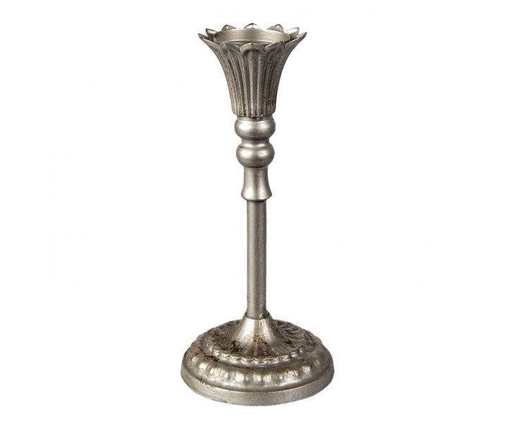 Stříbrný antik kovový svícen - Ø 13*28 cm Clayre & Eef