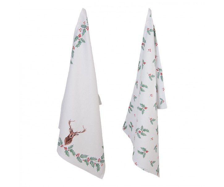 Sada 2 bavlněných kuchyňských utěrek Holly Christmas - 50*70 cm Clayre & Eef