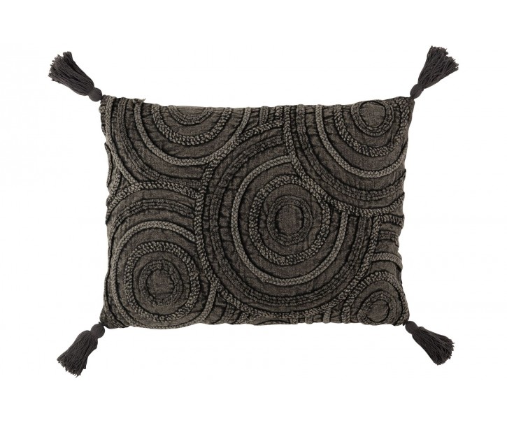 Tmavě šedý polštář se střapci a reliéfem Circle - 60*40 cm J-Line by Jolipa