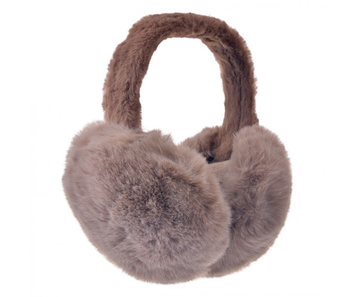 Hnědé skládací chlupaté klapky na uši - Ø 13cm - one size Clayre & Eef