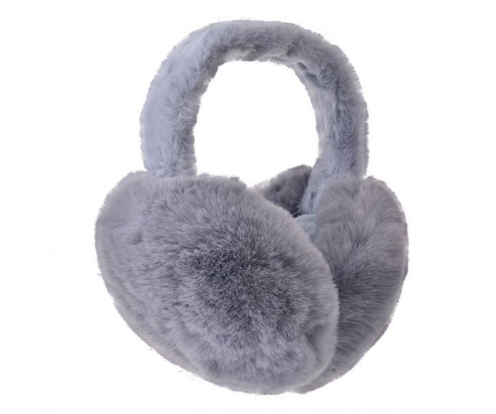 Šedé skládací chlupaté klapky na uši - Ø 13cm - one size Clayre & Eef