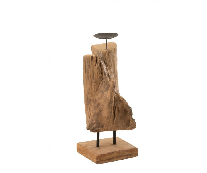 Dřevěný svícen v přírodním tvaru z teakového dřeva Trun S - 15*15*35 cm J-Line by Jolipa
