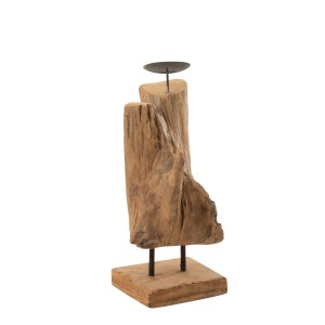 Dřevěný svícen v přírodním tvaru z teakového dřeva Trun S - 15*15*35 cm