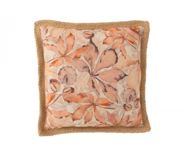 Béžový polštář s listy a hnědým lemem Garden - 49*49cm J-Line by Jolipa