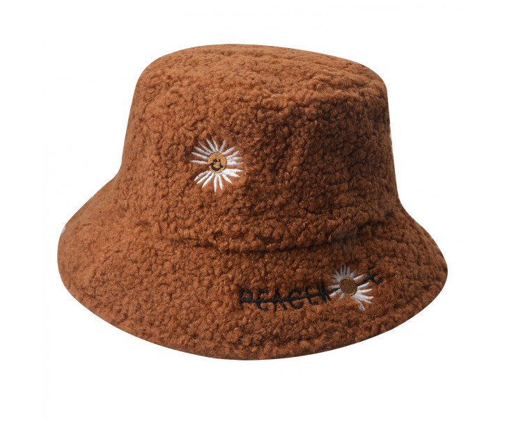 Hnědý dětský zimní klobouk s květinou Clayre & Eef