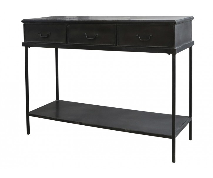 Černý kovový konzolový stůl se 3-mi šuplíky Consi - 123*41*91cm Chic Antique