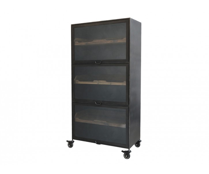 Černý kovový regál/ skříň s policemi na kolečkách Pall - 76*37*148cm Chic Antique