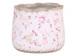 Keramický obal na květináč s růžovými kvítky Floral Cannes - Ø13*12cm