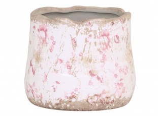 Keramický obal na květináč s růžovými kvítky Floral Cannes - Ø11*10cm