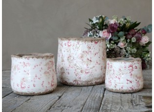 Keramický obal na květináč s růžovými kvítky Floral Cannes - Ø11*10cm