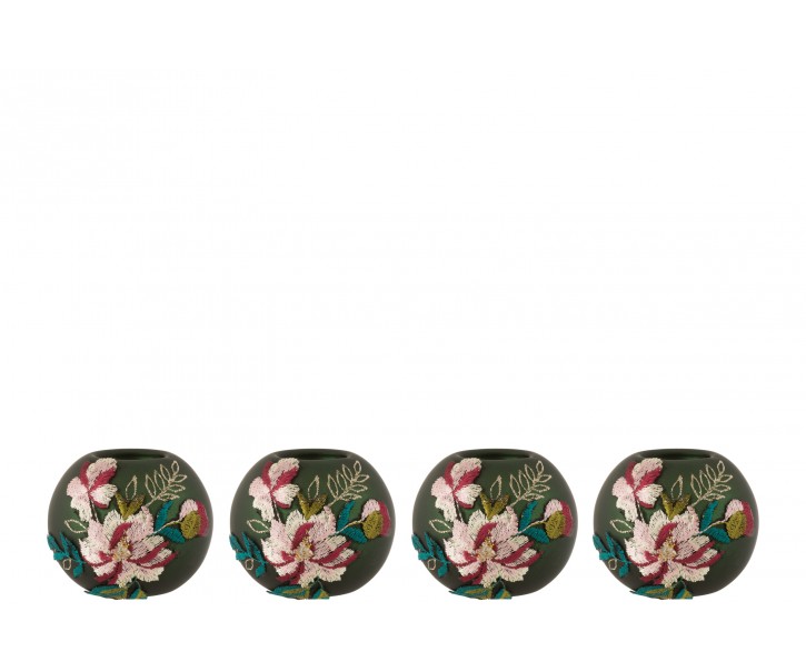 Sada 4s zelených svícnů Embroider - Ø10*9cm J-Line by Jolipa