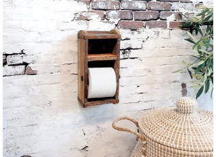 Dřevěný antik nástěnný držák na toaletní papír Grimaud Brick - 15*10*30 cm