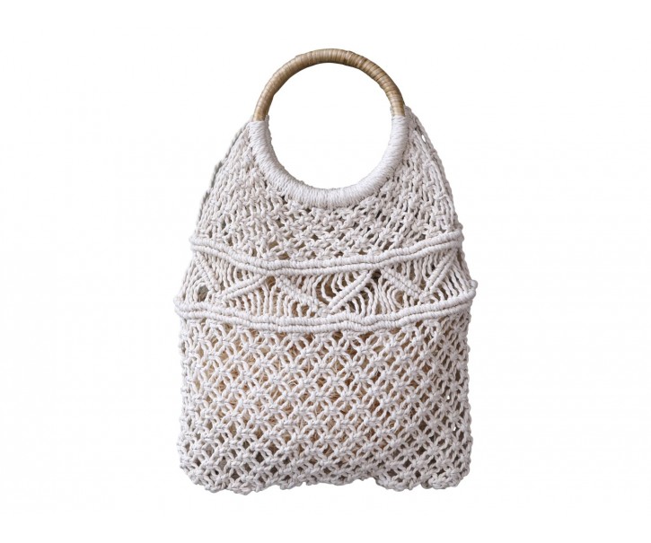 Drhaná síťovaná taška s ratanovou rukojetí Mesh - 38*43 cm Chic Antique