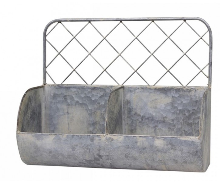 Nástěnná plechová police s patinou a 2 boxy Zinc - 34*15*28cm Chic Antique