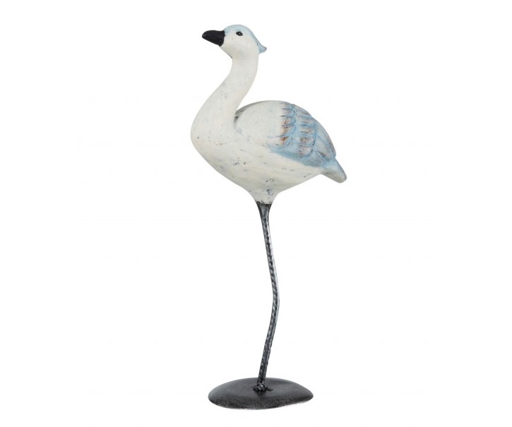 Dekorace modro-bílý dřevěný ptáček - 13*9*31 cm J-Line by Jolipa