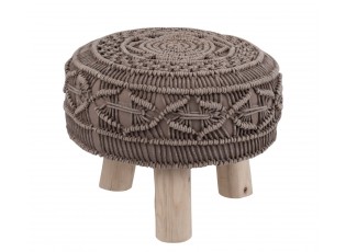 Bavlněný sedák Macrame taupe na dřevěných nožkách - Ø 40*30cm