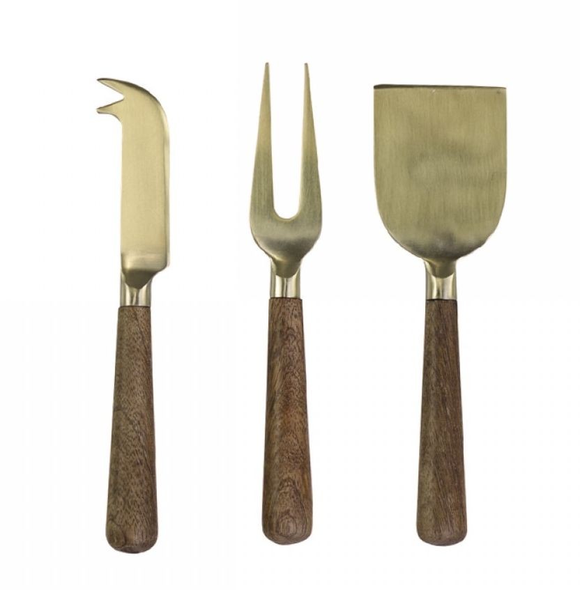 3ks zlatá sada na sýry s dřevěnou rukojetí Cheese - 17cm Chic Antique 3ks zlatá sada na sýry s dřevěnou rukojetí Cheese - 17cm Chic Antique