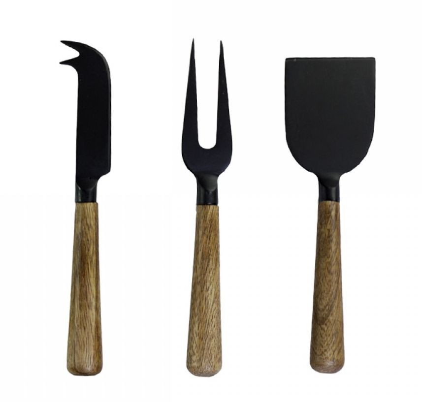 3ks černá sada na sýry s dřevěnou rukojetí Cheese - 17cm Chic Antique 3ks černá sada na sýry s dřevěnou rukojetí Cheese - 17cm Chic Antique