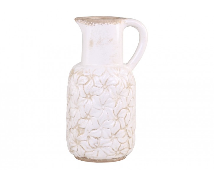 Krémový keramický džbán s květy Colmar - 16*14*30cm Chic Antique