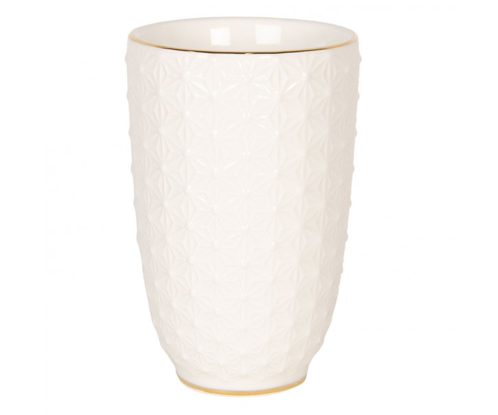Porcelánový kelímek na zubní kartáčky se zlatým pruhem - Ø 7*12 cm Clayre & Eef