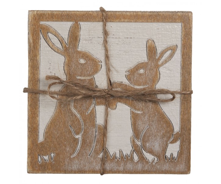 Sada 4ks dřevěný podtácek s králíčky - 10*10 cm Clayre & Eef