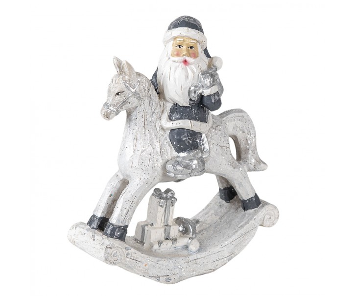 Dekorace Santa na houpacím koni s dárkem - 13*6*17 cm Clayre & Eef
