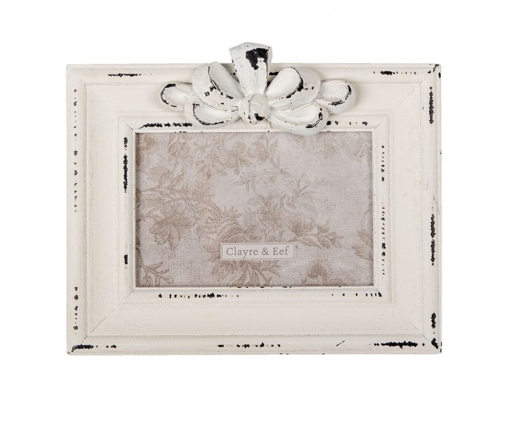 Krémový dřevěný fotorámečk s mašlí - 19*3*16 cm / 13*9 cm