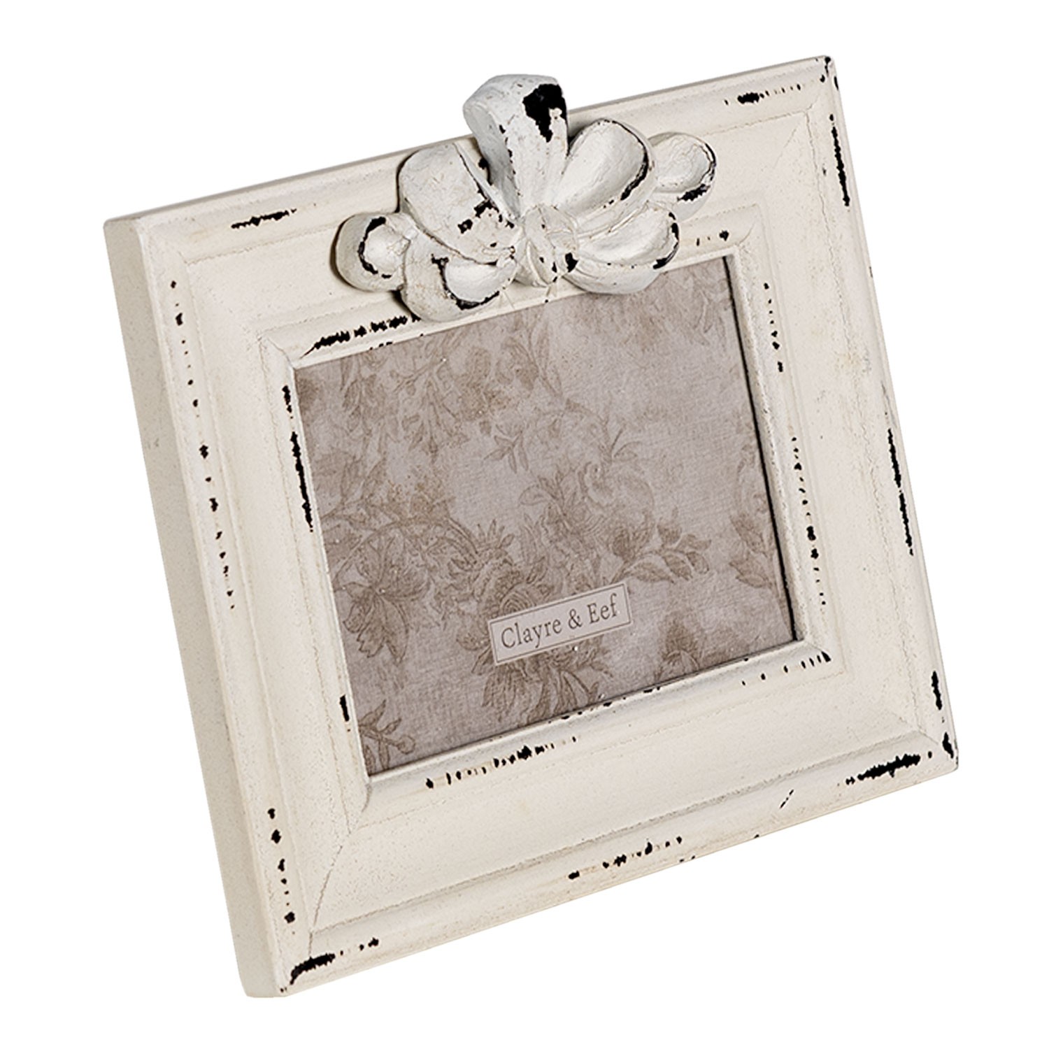 Krémový dřevěný fotorámečk s mašlí - 19*3*16 cm / 13*9 cm Clayre & Eef Krémový dřevěný fotorámečk s mašlí - 19*3*16 cm / 13*9 cm Clayre & Eef
