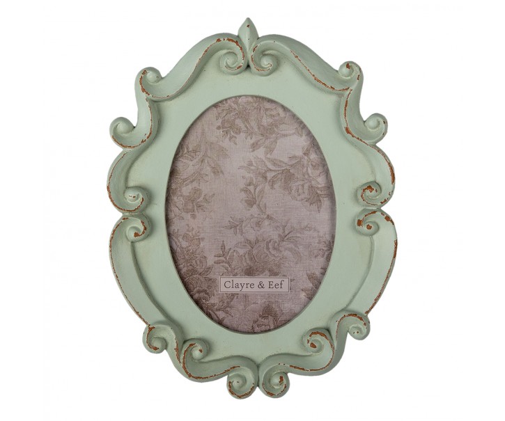 Zelený oválný fotorámeček se zdobením - 19*2*25 cm / 12*16 cm Clayre & Eef