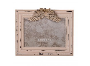 Růžový dřevěný fotorámeček s andělskými křídly - 24*3*19 cm / 13*18 cm