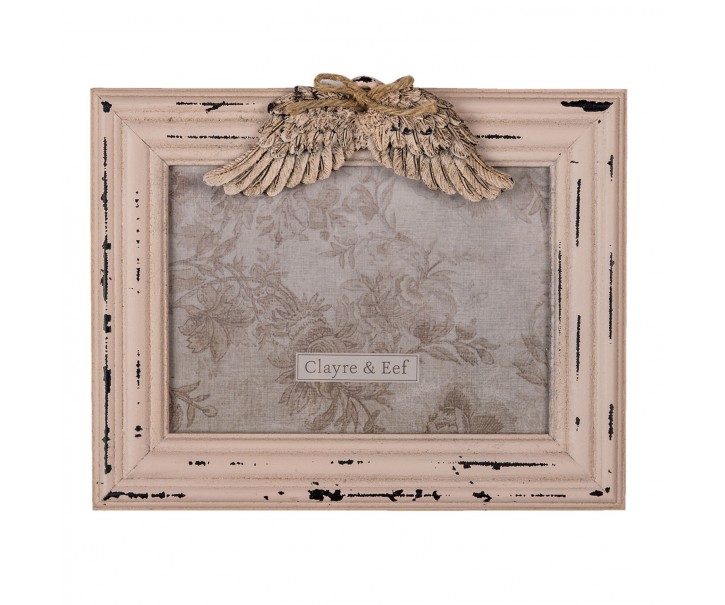 Růžový dřevěný fotorámeček s křídly - 24*3*19 cm / 13*18 cm Clayre & Eef