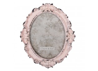 Růžový oválný fotorámeček s úmyslným odřením - 17*2*20 cm / 12*15 cm
