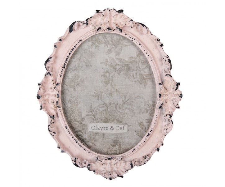 Růžový oválný fotorámeček s úmyslným odřením - 17*2*20 cm / 12*15 cm Clayre & Eef